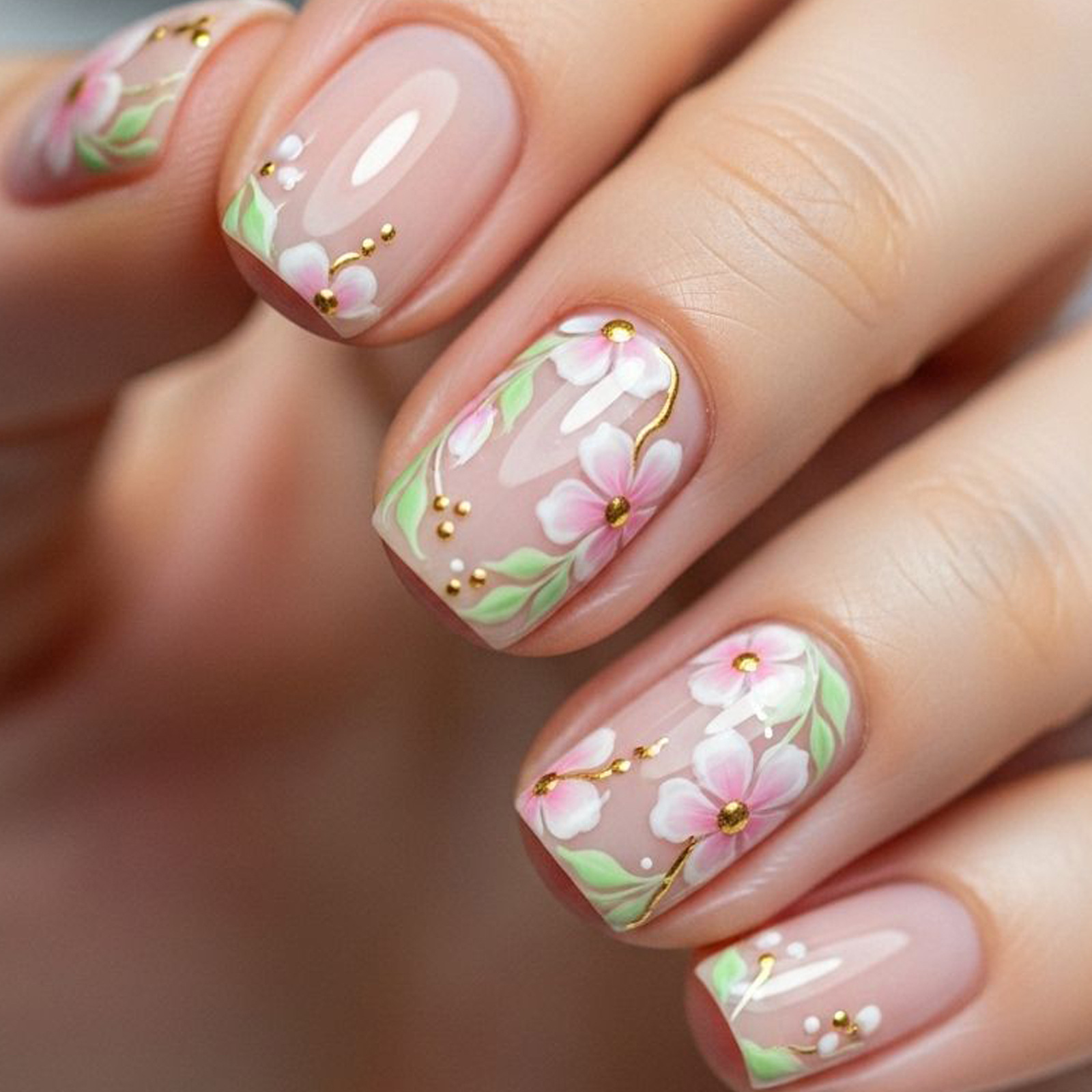 Pressed Flower Art - Faux ongles courts et moyens pour
